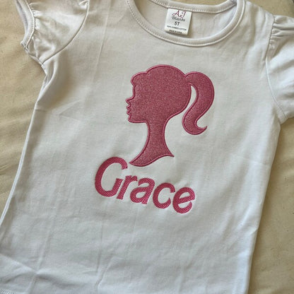Girl Princess Head Silhouette Applique Machine Embroidery Digitized Pattern- Instant Download