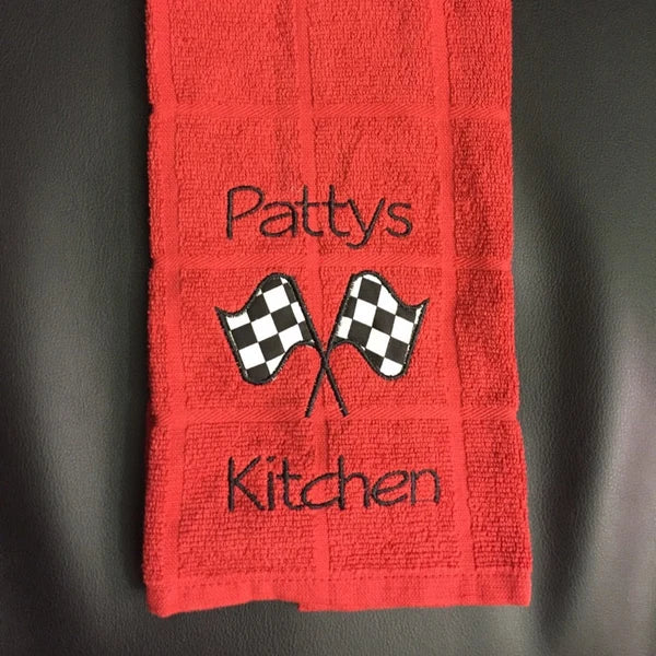 Racing Checkered Flag Applique Machine Embroidery stitch-out