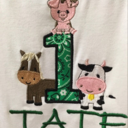 Farm Animals Bithday Number One Full Applique Machine Embroidery Design Digitized Pattern