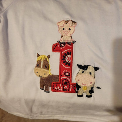 Farm Animals Bithday Number One Full Applique Machine Embroidery Design Digitized Pattern
