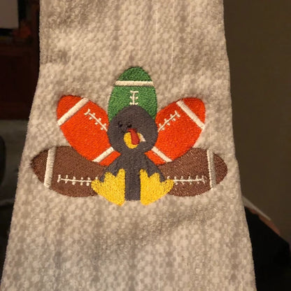 Stitch-out: Football Turkey Filled Machine Embroidery Design Embroidered on a Grey Fabric