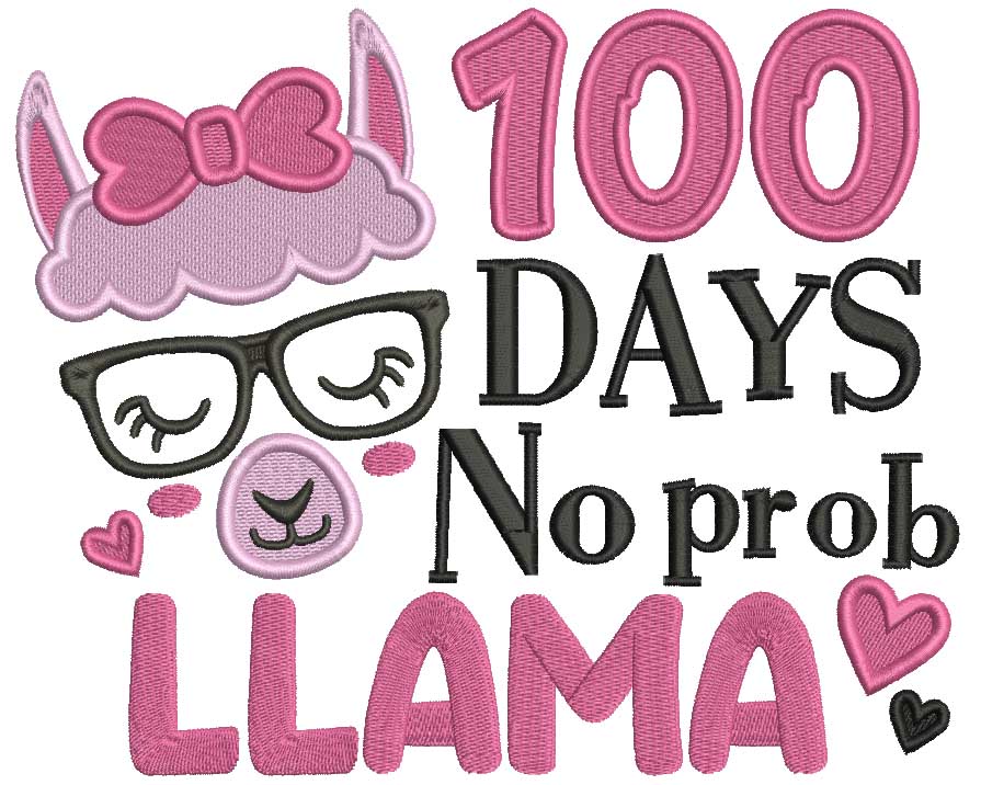 100 Days No Prob Llama School Filled Machine Embroidery Design Digitized Pattern