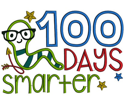 100 Days Smarter Book Worm School Applique Machine Embroidery Digitized Design Pattern