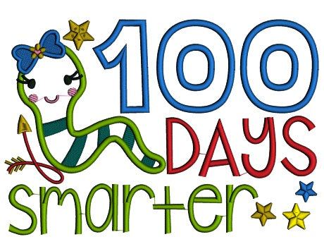 100 Days Smarter Girl Book Worm School Applique Machine Embroidery Digitized Design Pattern