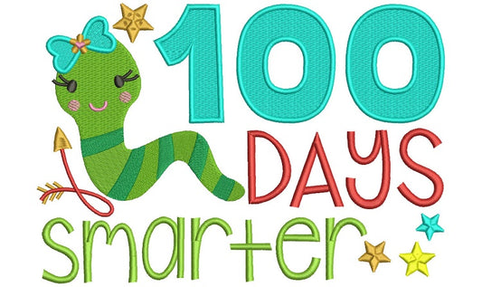 100 Days Smarter Girl Book Worm School Filled Machine Embroidery Digitized Design Pattern