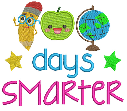 100 Days Smarter Globe and Apple Applique Machine Embroidery Design Digitized Pattern