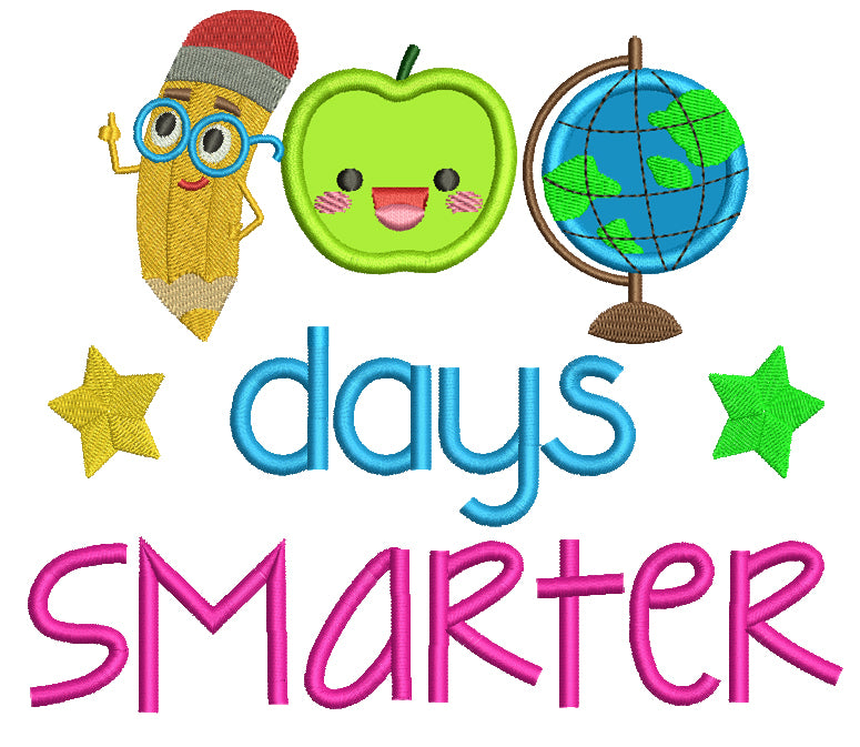 100 Days Smarter Globe and Apple Filled Machine Embroidery Design Digitized Pattern