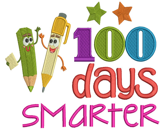 100 Days Smarter Two Pencils Filled Machine Embroidery Design Digitized Pattern
