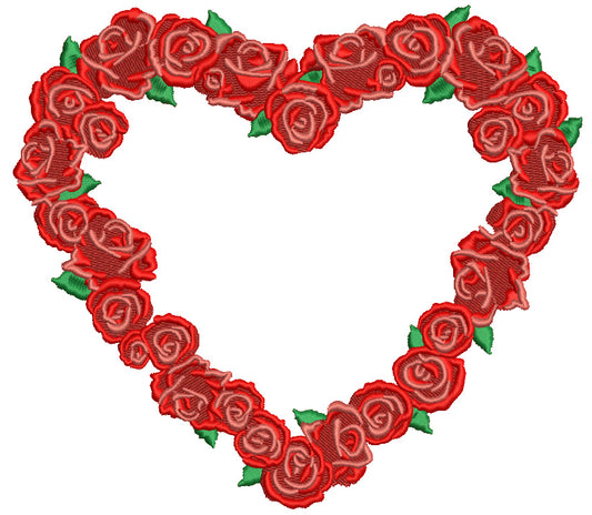 Roses Heart Wreath Flowers Filled Machine Embroidery Design Digitized Pattern