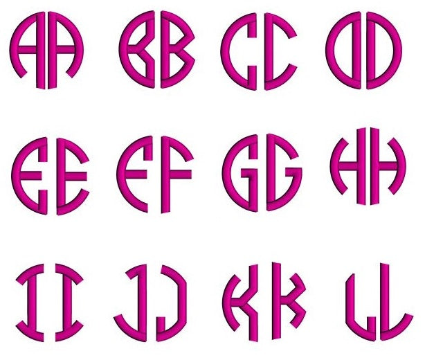 2 Letter Satin Circle Monogram Machine Embroidery Small Satin Font