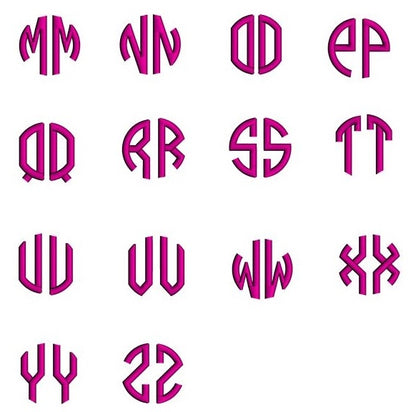 2 Letter Satin Circle Monogram Machine Embroidery Small Satin Font