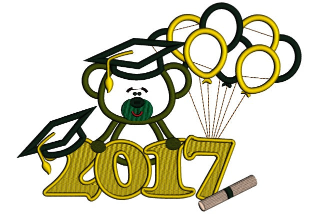 2017 School Graduation Bear With Balloons Applique Machine Embroidery Design Digitized Pattern