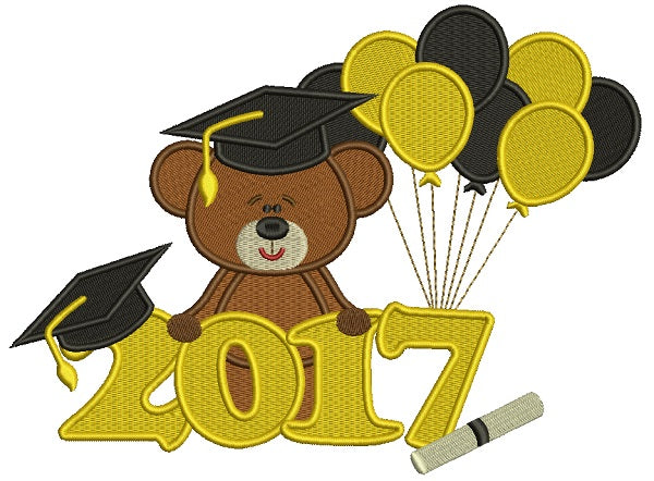 2017 School Graduation Bear With Balloons Filled Machine Embroidery Design Digitized Pattern