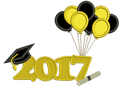 2017 School Graduation Diploma With Balloons Applique Machine Embroidery Design Digitized Pattern