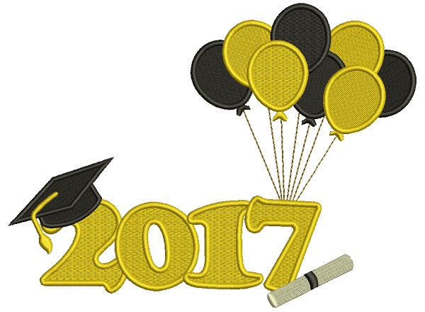2017 School Graduation Diploma With Balloons Filled Machine Embroidery Design Digitized Pattern