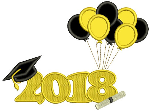 2018 Graduation Balloons Applique Machine Embroidery Design Digitized Pattern