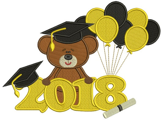2018 Graduation Bear With Balloons Filled Machine Embroidery Design Digitized Pattern