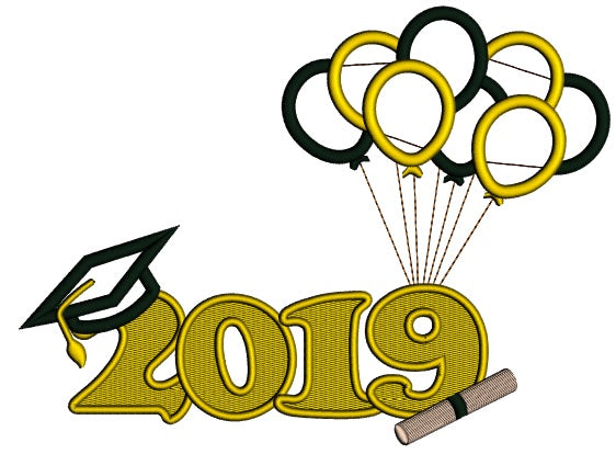 2019 Graduation Balloons Applique Machine Embroidery Design Digitized Pattern