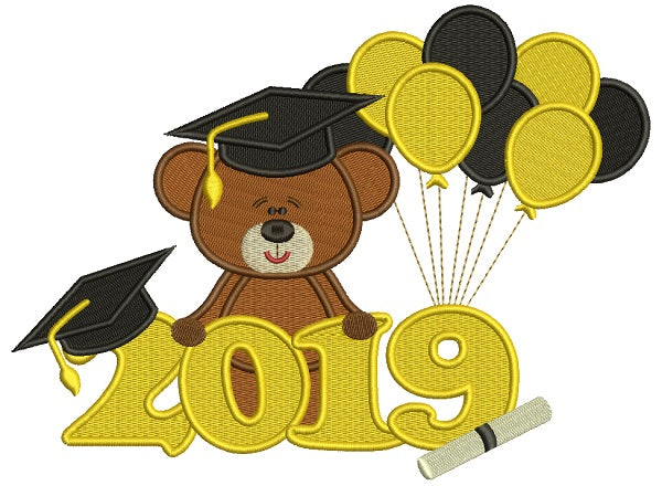 2019 Graduation Bear With Balloons Filled Machine Embroidery Design Digitized Pattern