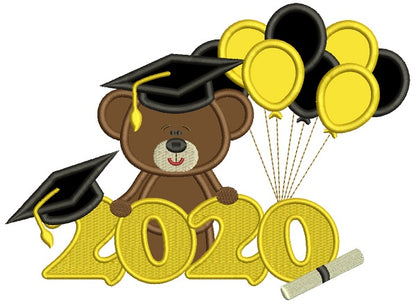 2020 Graduation Bear With Balloons School Applique Machine Embroidery Design Digitized Pattern