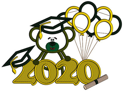 2020 Graduation Bear With Balloons School Applique Machine Embroidery Design Digitized Pattern