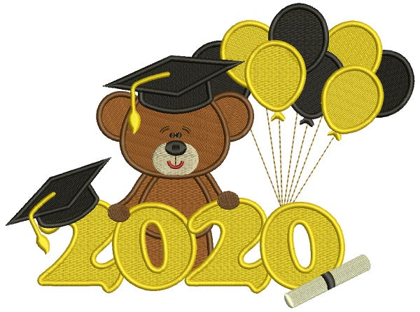 2020 Graduation Bear With Balloons School Filled Machine Embroidery Design Digitized Pattern