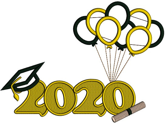 2020 Graduation Cap With Baloons School Applique Machine Embroidery Design Digitized Pattern