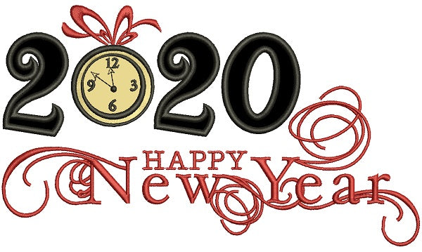 2020 Happy New Year Applique Machine Embroidery Design Digitized Pattern