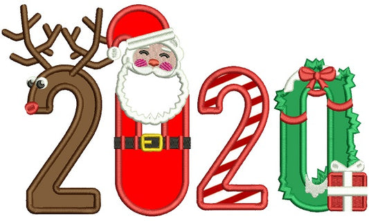 2020 Happy New Year Santa Applique Machine Embroidery Design Digitized Pattern