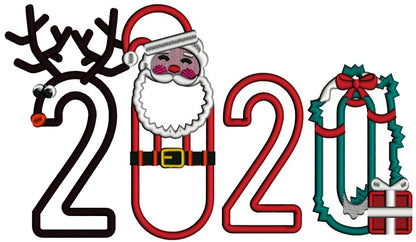 2020 Happy New Year Santa Applique Machine Embroidery Design Digitized Pattern