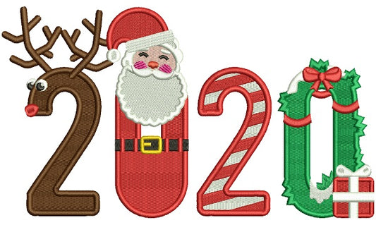 2020 Happy New Year Santa Filled Machine Embroidery Design Digitized Pattern