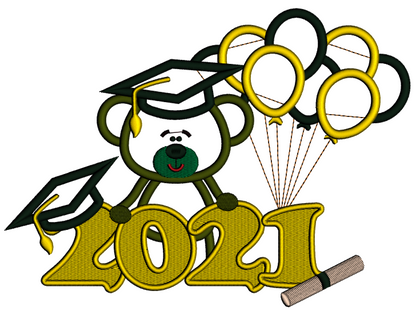 2021 Bear Graduate With Balloons Applique Machine Embroidery Design Digitized Pattern