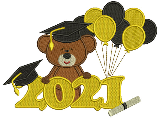 2021 Bear Graduate With Balloons Filled Machine Embroidery Design Digitized Pattern