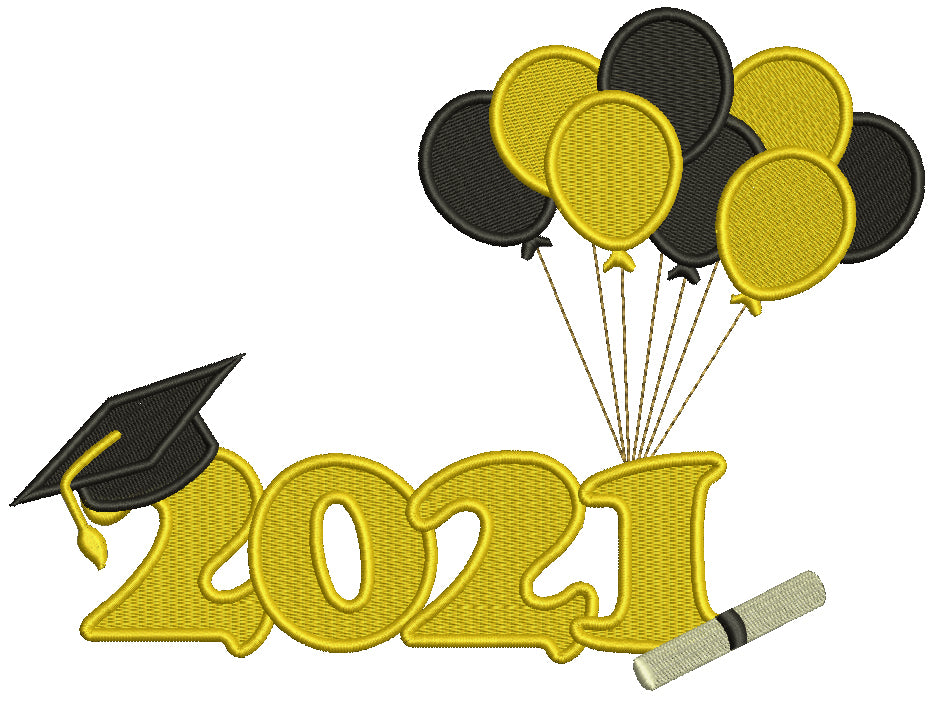 2021 Graduation Cap And Balloons Filled Machine Embroidery Design Digitized Pattern