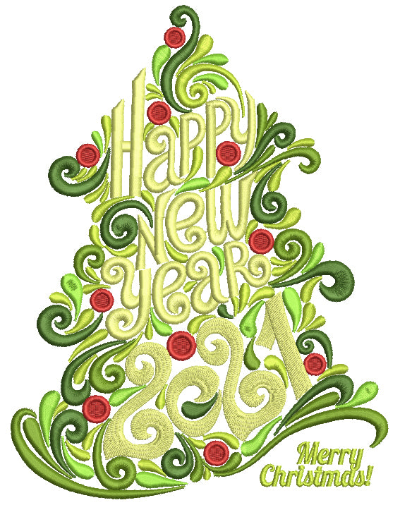 2021 Ornate Merry Christmas Tree Filled Machine Embroidery Design Digitized Pattern