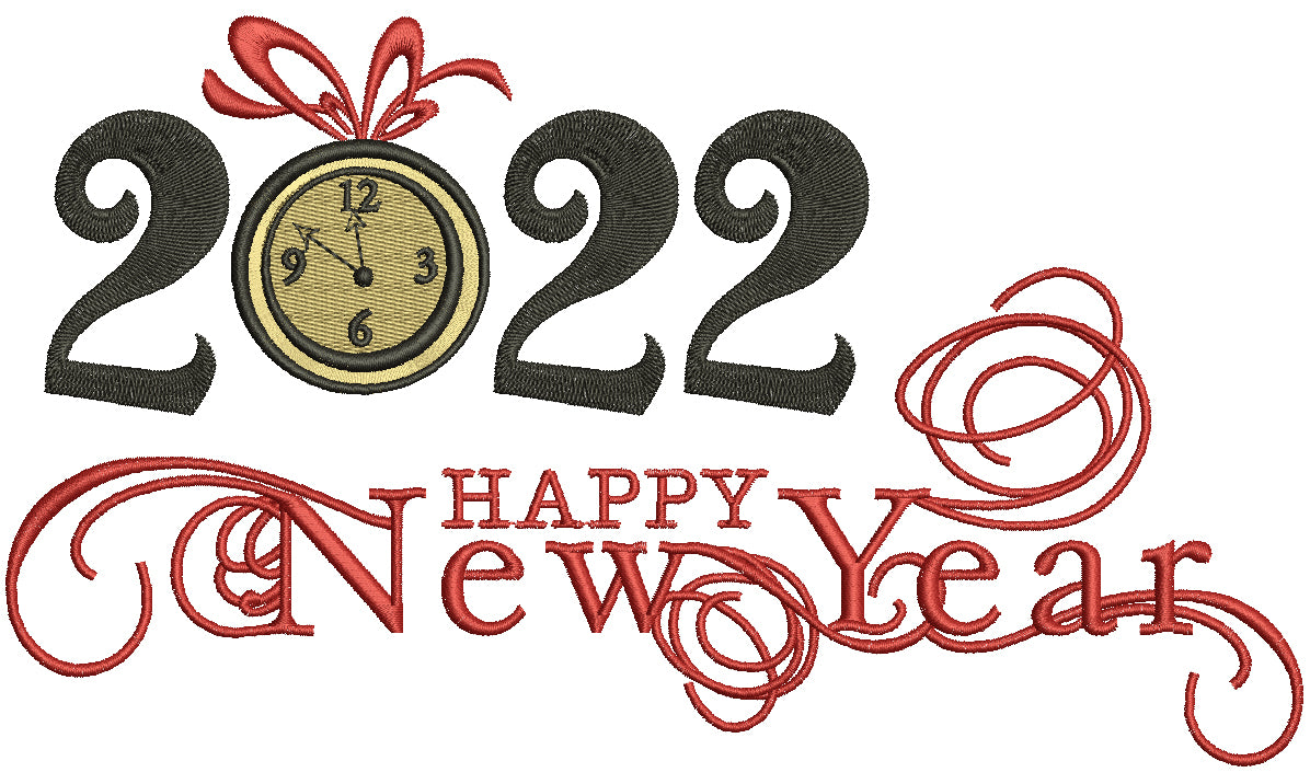 2022 Happy New Year Filled Machine Embroidery Design Digitized Pattern