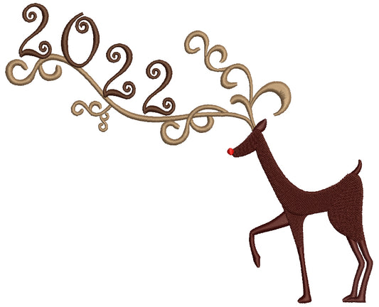 2022 New Year Deer Christmas Filled Machine Embroidery Design Digitized Pattern
