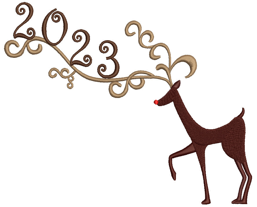 2023 Deer With Fancy Antlers Happy New Year Christmas Filled Machine Embroidery Design Digitized Pattern