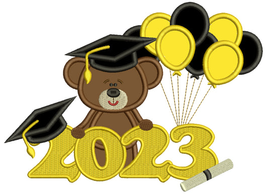 2023 Graduation Bear With Balloons School Applique Machine Embroidery Design Digitized Pattern