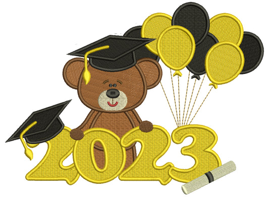 2023 Graduation Bear With Balloons School Filled Machine Embroidery Design Digitized Pattern