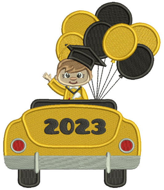 2023 Graduation Boy In The Car With Balloons Filled Machine Embroidery Design Digitized Pattern