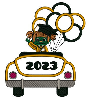 2023 Graduation Girl In The Car With Balloons Applique Machine Embroidery Design Digitized Pattern