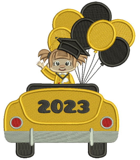 2023 Graduation Girl In The Car With Balloons Filled Machine Embroidery Design Digitized Pattern