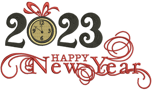 2023 Happy New Year Clock Strikes Twelve Filled Machine Embroidery Design Digitized Pattern