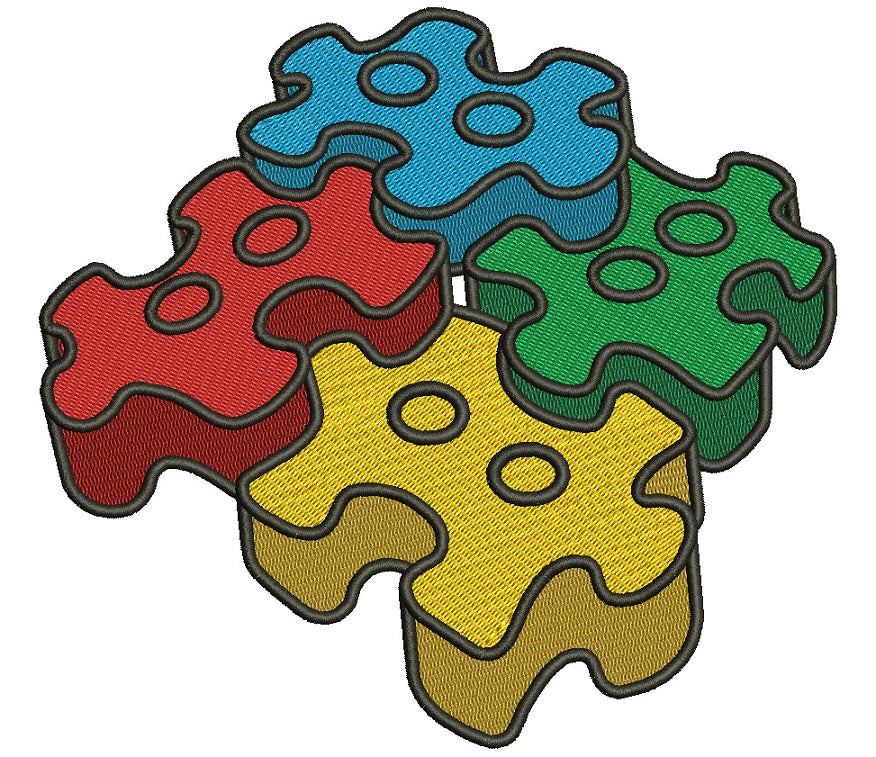 3D Autism Awareness Puzzle Filled Machine Embroidery Design Digitized Pattern
