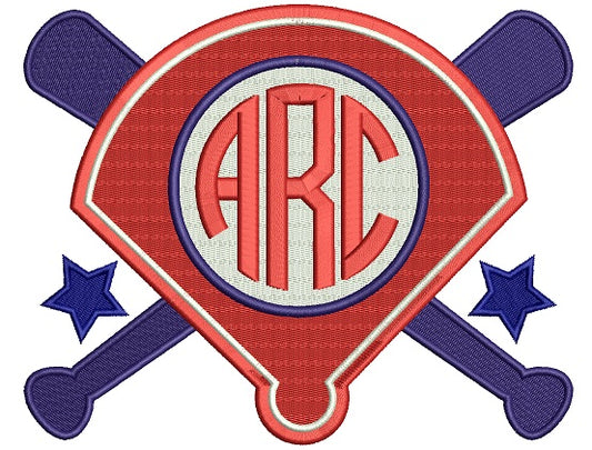 Baseball Monogram Two Bats And The Base Filled Machine Embroidery Design Digitized Pattern
