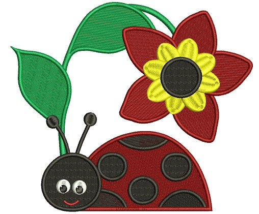 Ladybug Under a Big Flower Filled Machine Embroidery Design Digitized Pattern