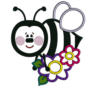 Cute Bumble Bee with a Flower Applique Machine Embroidery Design Digitized Pattern