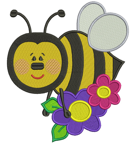 Cute Bumble Bee with a Flower Filled Machine Embroidery Design Digitized Pattern