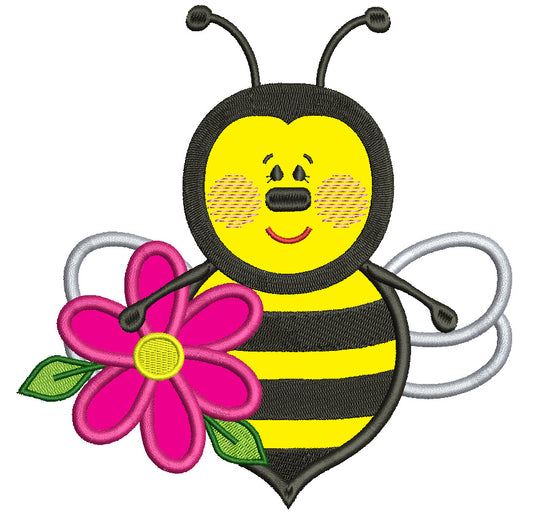 Bumble Bee With a Big Flower Applique Machine Embroidery Design Digitized Pattern
